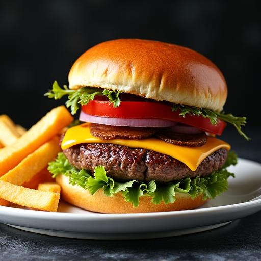 Burger gourmet con patatine fritte